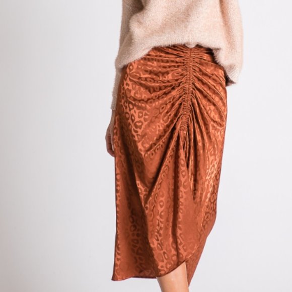 Satin Leopard Print Midi Skirt - Picture 3 of 4